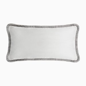 Coussin Happy Linen Blanc avec Franges Grises par LO DECOR pour Lorenza Briola