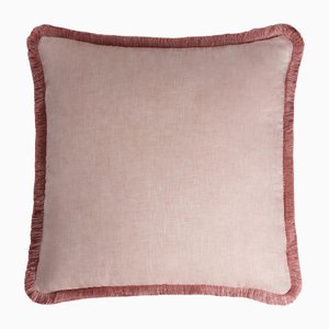 Cojín Happy de lino rosa claro con flecos de Lo Design para Lorenza Briola