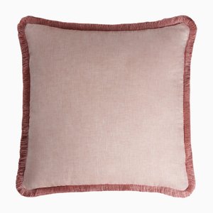 Coussin Happy en Lin Rose Clair avec Franges Rose Clair par LO DECOR pour Lorenza Briola