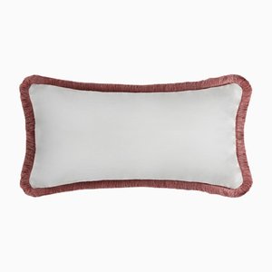 Coussin Happy Linen Blanc avec Franges Rose Clair par LO DECOR pour Lorenza Briola