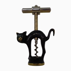 Austrian Cat Corkscrew in Brass by Walter Bosse, 1950s
