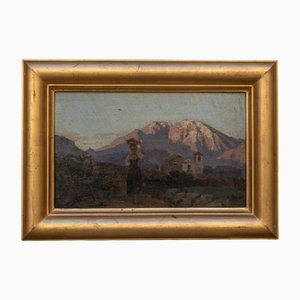 Mountain Landscape, 1800s, Oil on Wood