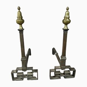 Wrought Iron and Bronze Andirons, Set of 2