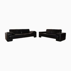 Black Leather 3-Seat and 2-Seat Sofa with Electric Function by Willi Schillig, Set of 2