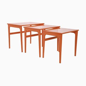 Orange Lacquered Wood Nesting Coffee Tables, Set of 3