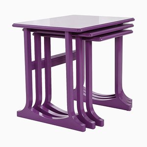 Tables Basses Gigognes en Bois Laqué Violet, Set de 3