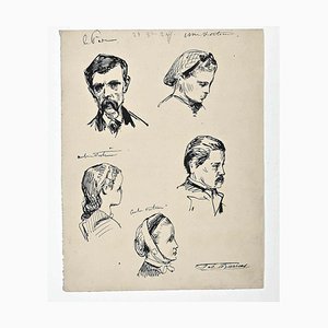 Félix Barrias, Portraits, Dessin Original, Fin du 19ème Siècle