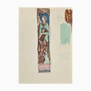 Jean Boudal, The Goddess in Vitral, Dibujo original, principios del siglo XX