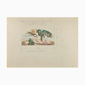 The Sun and the Earth, Drawing in Pencil & Watercolor, Early 20th-Century