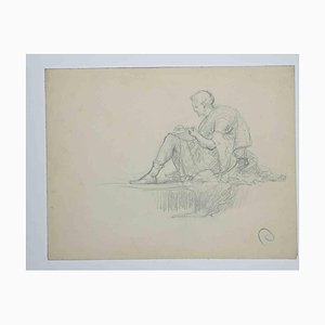 Maurice Chabas, figura de hombre, dibujo a lápiz, principios del siglo XX