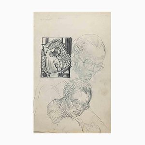 The Portraits, Original Drawing in Pencil, Mid-20th-Century