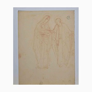 Maurice Chabas, The Holy Family, dibujo a lápiz, principios del siglo XX