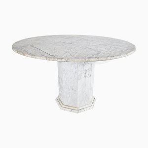 Tavolo da pranzo rotondo vintage in marmo bianco, anni '70
