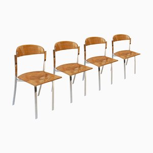 Mid-Century Modern Oak and Chromed Steel Chairs, Italy, 1970, Set of 4