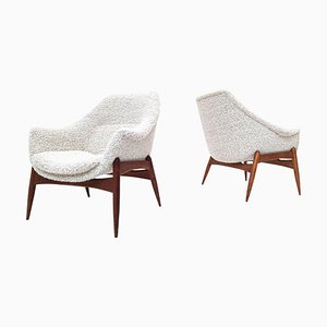 Fauteuils Mid-Century en Tissu Blanc par Julia Gaubek, Hongrie, 1950s