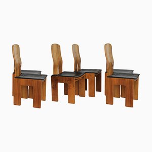 Walnut and Black Leather Chairs by Carlo Scarpa for Bernini, Italy, 1977, Set of 6