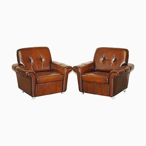 Fauteuils Vintage en Cuir Marron, Pays-Bas, Set de 2