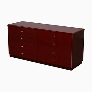 Mid-Century Modern Oak and Bakelite Chest of Drawers in Red