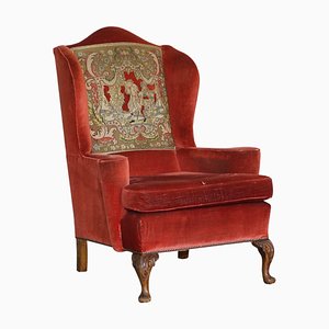 Antique Victorian Wingback Armchair with Embroidery from William Morris