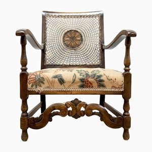 French Carved Oak Bergere Armchair, 1967
