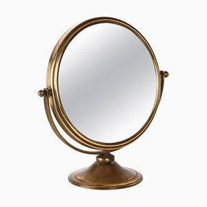 Italian Double-Sided Adjustable and Magnified Brass Vanity Table Mirror, 1970s