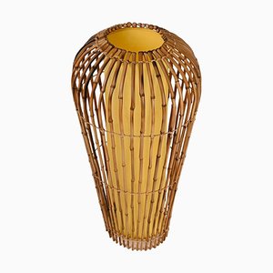 Lampada da terra Mid-Century in bambù, canna e vimini, Italia, anni '70