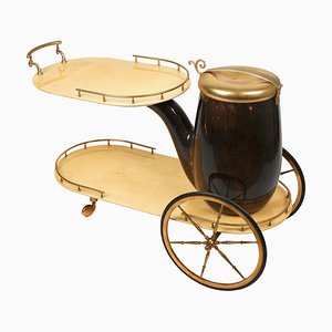 Serving Bar Cart in Goatskin and Brass by Aldo Tura, Italy, 1960s