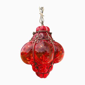 Venetian Red Seguso Murano Glass Lantern, Italy, 1950s
