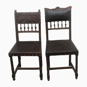 Antiker Stuhl aus Leder & Holz