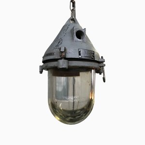 Industrial Style Pendant Lamp in Iron and Glass, Eastern Europe, 20th Century