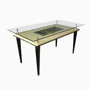 Mid-Century Italian Skai and Glass Dining Table, 1950s