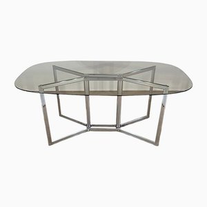 Modernist Table in Chromed Metal and Smoked Glass, 1970s