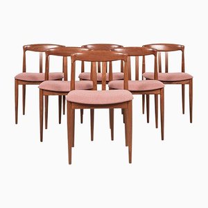 Mid-Century Danish Dining Chairs in Teak and New Pink Fabric, 1960s, Set of 6