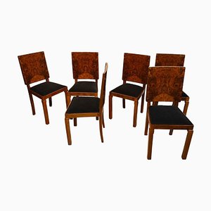 Art Deco Dining Chairs in Walnut Veneer, France, 1930s, Set of 6