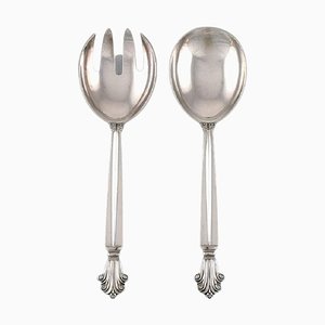 Acanthus Salad Set in Sterling Silver from Georg Jensen, Set of 2