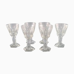 French Art Deco Red Wine Glasses in Clear Crystal Glass, Set of 6