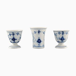 Blue Fluted Vase and Egg Cups from Bing & Grøndahl, 1920, Set of 3