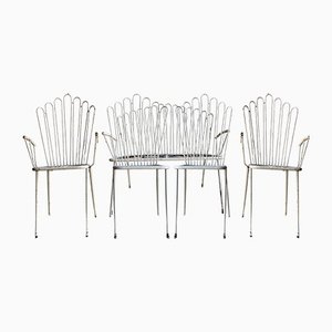Mesa y sillas de patio francesas de Mathieu Matégot, 1950. Juego de 6