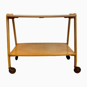 Mid-Century Wooden Serving Trolley on Rubber Wheels