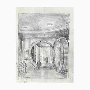 Roger Clamagirand, The Caveau, Drawing in Pencil, Mid 20th-Century