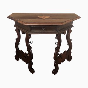 Table Console Demi-Lune Baroque en Noyer Massif, 19ème Siècle