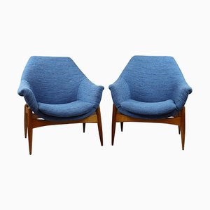 Sillones húngaros Mid-Century de tela azul de Julia Gaubek, años 50