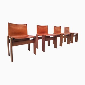 Italian Monk Chairs in Cognac Leather by Afra & Tobia Scarpa, 1970s, Set of 4