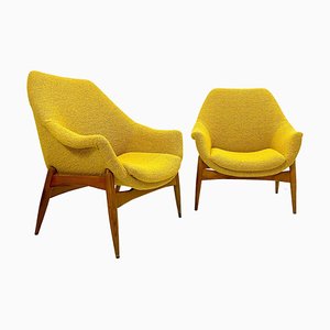 Mid-Century Hungarian Lounge Chairs in Yellow Fabric by Julia Gaubek, 1950s