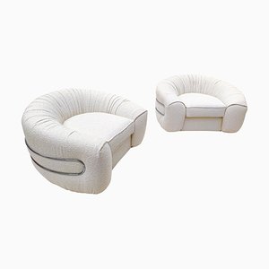 Mid-Century Modern Italian White Boucle Lounge Chairs, 1970s