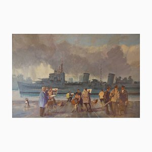 Donald Blake, Wapping Group of Artists by the Thames, Mid 20th-Century, Huile sur Panneau