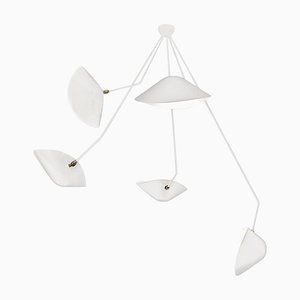 Lampada da soffitto moderna a cinque braccia curva bianca di Serge Mouille