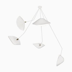 Modern White Five Curved Fixed Arms Spider Ceiling Lamp by Serge Mouille