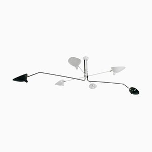 Mid-Century Modern Black and White Six Rotating Arms Ceiling Lamp by Serge Mouille