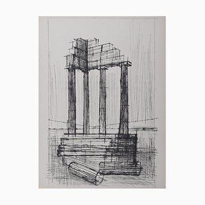 Bernard Buffet, Naples, Temple en Ruine (Pompei), 1959, Etching (Drypoint)